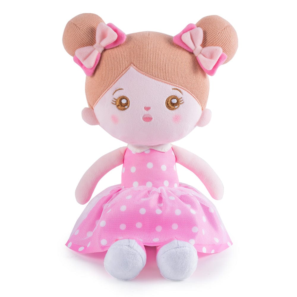 Puppenia Personalisierte Plüschpuppen mit Offenen Augen im Kleid mit Rosa Punkten-1 Punkte Rosen🌸