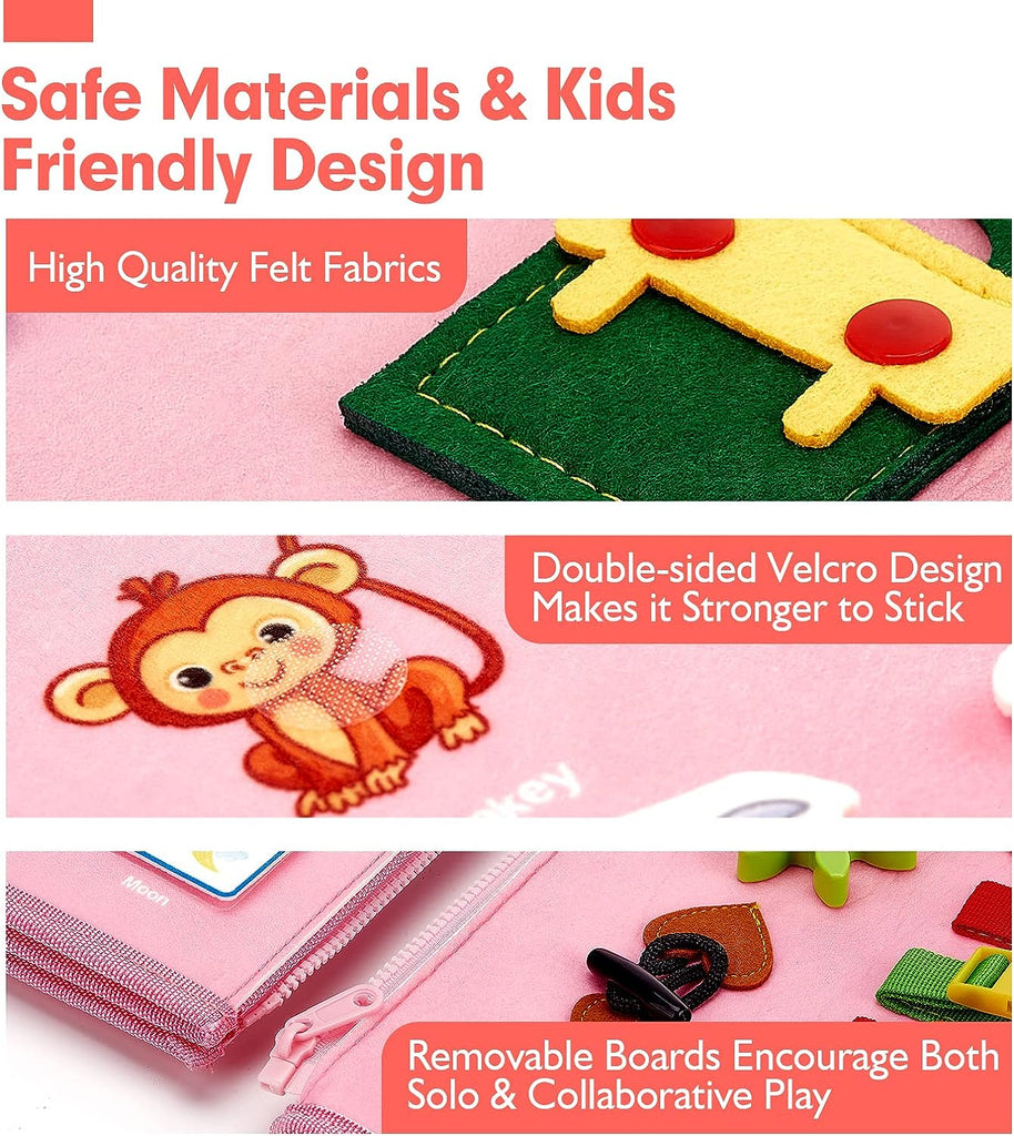 Personalisiertes Beschäftigungsbrett Plüsch-Montessori-Spielzeug für Kleinkinder