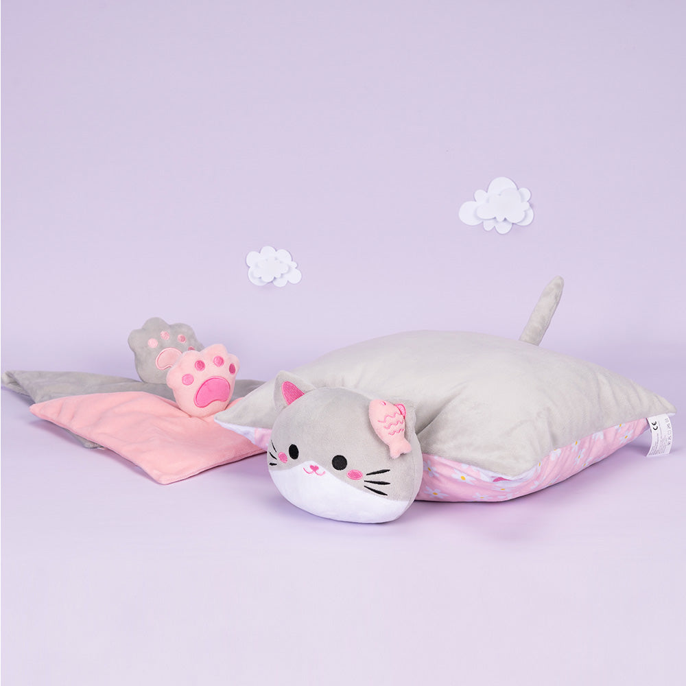 Personalisierte Plüsch-Katzenpuppe & Kissen & Beruhigendes Handtuch Geschenkset