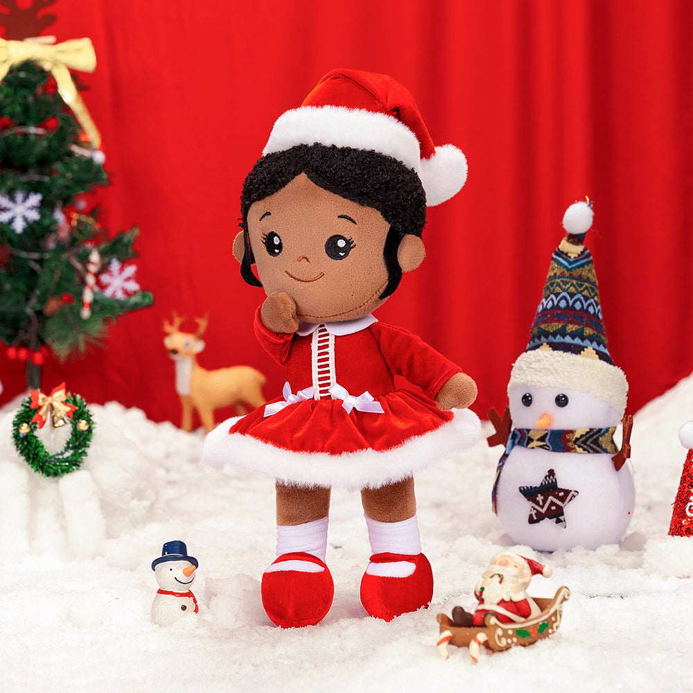 Tiefen Teint Personalisierte Plüschpuppen im Rotes Weihnachtsoutfit