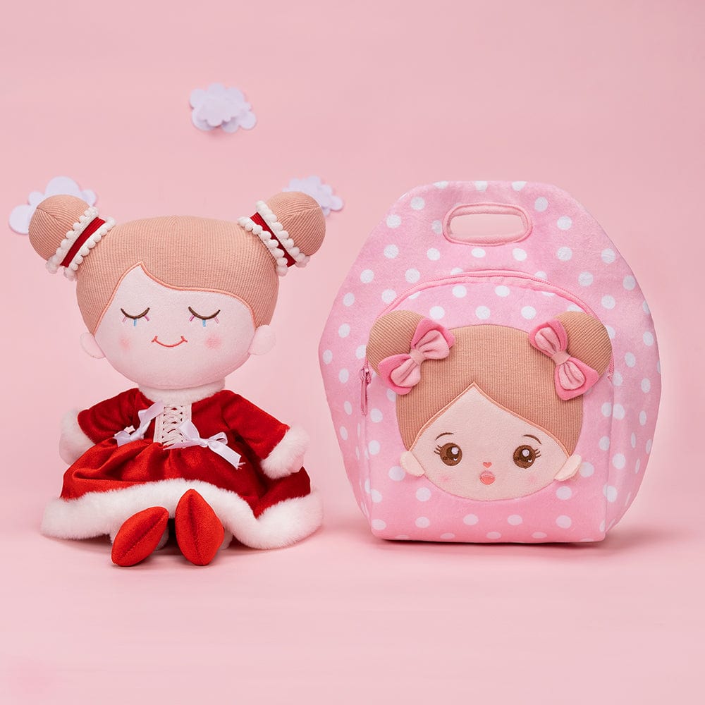 Puppenia Personalisierte Plüschpuppe mit Regenbogenwimpern im Roten Kleid Mit Lunchpaket🍱