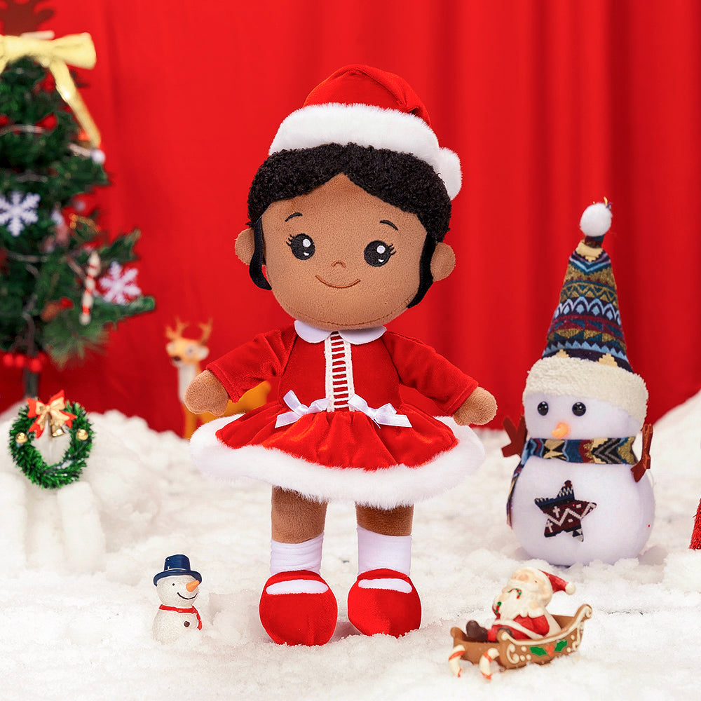 Tiefen Teint Personalisierte Plüschpuppen im Rotes Weihnachtsoutfit