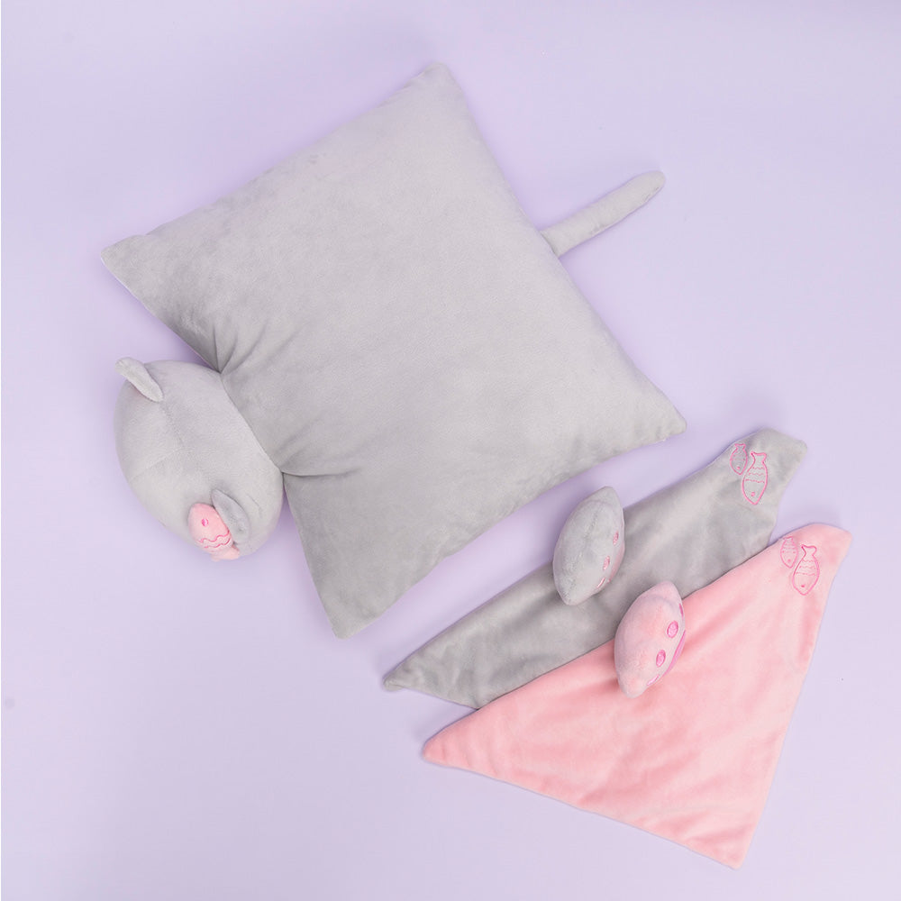 Personalisierte Plüsch-Katzenpuppe & Kissen & Beruhigendes Handtuch Geschenkset