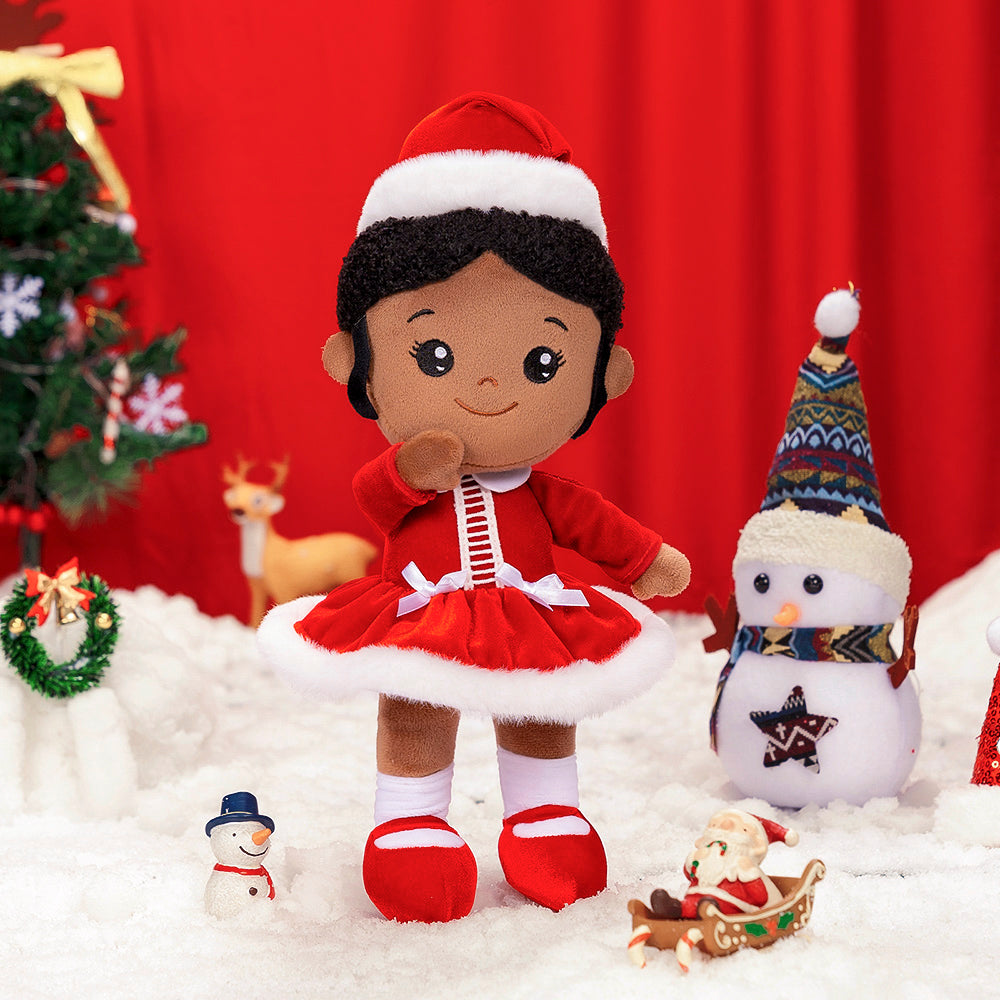 Tiefen Teint Personalisierte Plüschpuppen im Rotes Weihnachtsoutfit