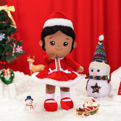 Tiefen Teint Personalisierte Plüschpuppen im Rotes Weihnachtsoutfit