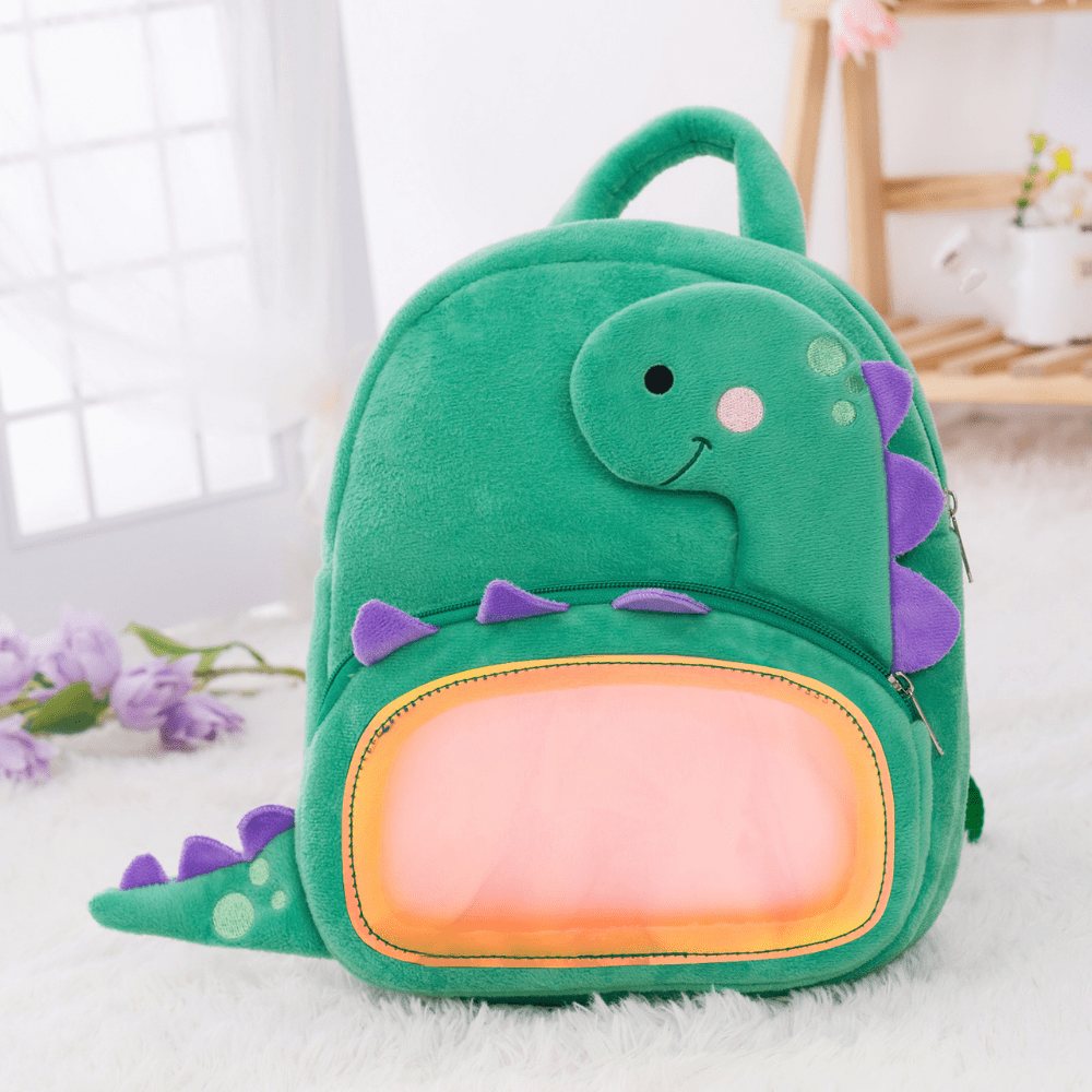 OUOZZZ Personalisierter Plüschrucksack Grüner Dinosaurier