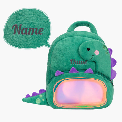 Personalisierter Plüschrucksack Grüner Dinosaurier