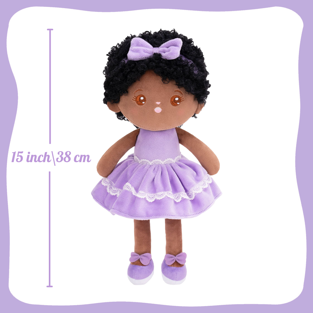 Tiefen Teint Personalisierte Plüschpuppen mit Offenen Augen im Violettes Kleid