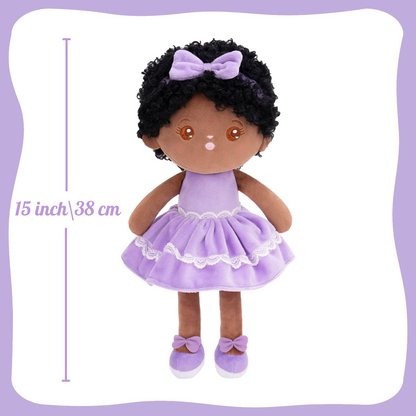 Tiefen Teint Personalisierte Plüschpuppen mit Offenen Augen im Violettes Kleid