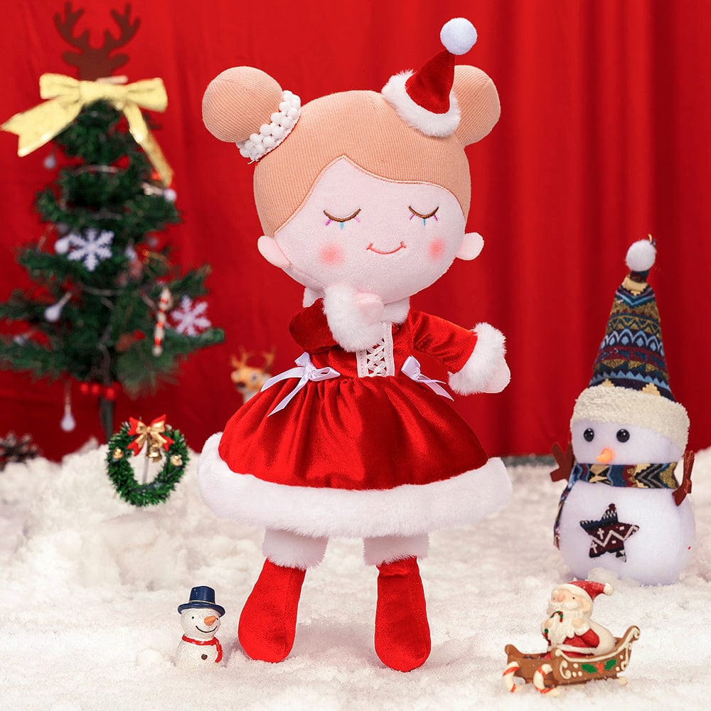 OUOZZZ Personalisierte Plüschpuppe mit Regenbogenwimpern im Rotes Weihnachtskleid
