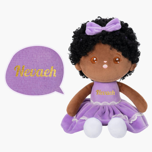 Tiefen Teint Personalisierte Plüschpuppen mit Offenen Augen im Violettes Kleid