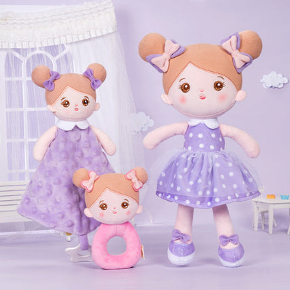 Personalisierte Plüschpuppen mit Offenen Augen im Kleid mit Lila Punkten