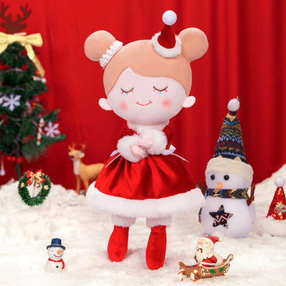 OUOZZZ Personalisierte Plüschpuppe mit Regenbogenwimpern im Rotes Weihnachtskleid