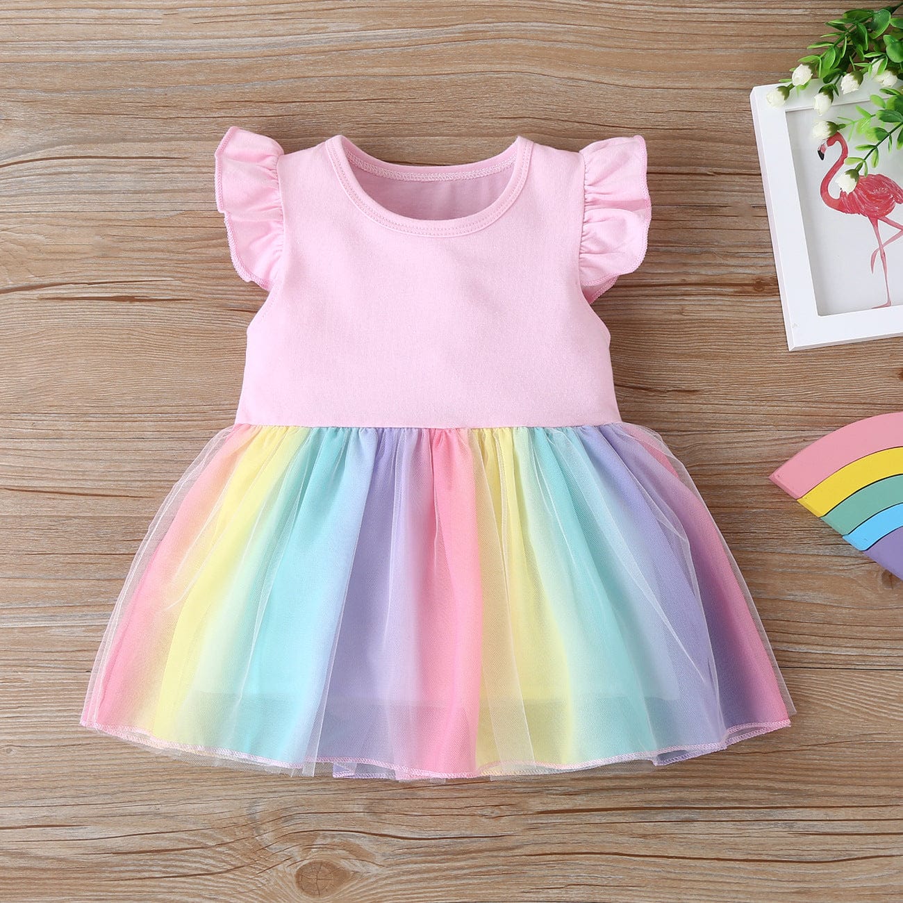 OUOZZZ Personalized Abby Pink Doll with Pink Baby Rainbow Dress