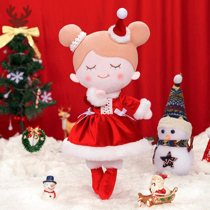 OUOZZZ Personalisierte Plüschpuppe mit Regenbogenwimpern im Rotes Weihnachtskleid