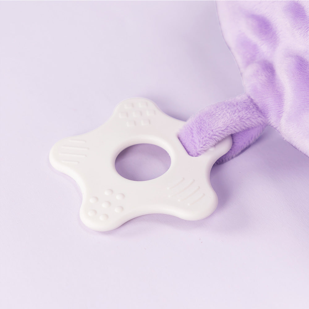 Lila Weiches Plüsch-Handtuch-Spielzeug mit Beißring für Babys