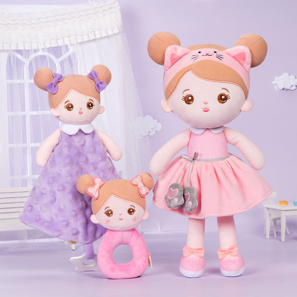 Personalisierte Plüschpuppen mit Offenen Augen aus Rosa Katze