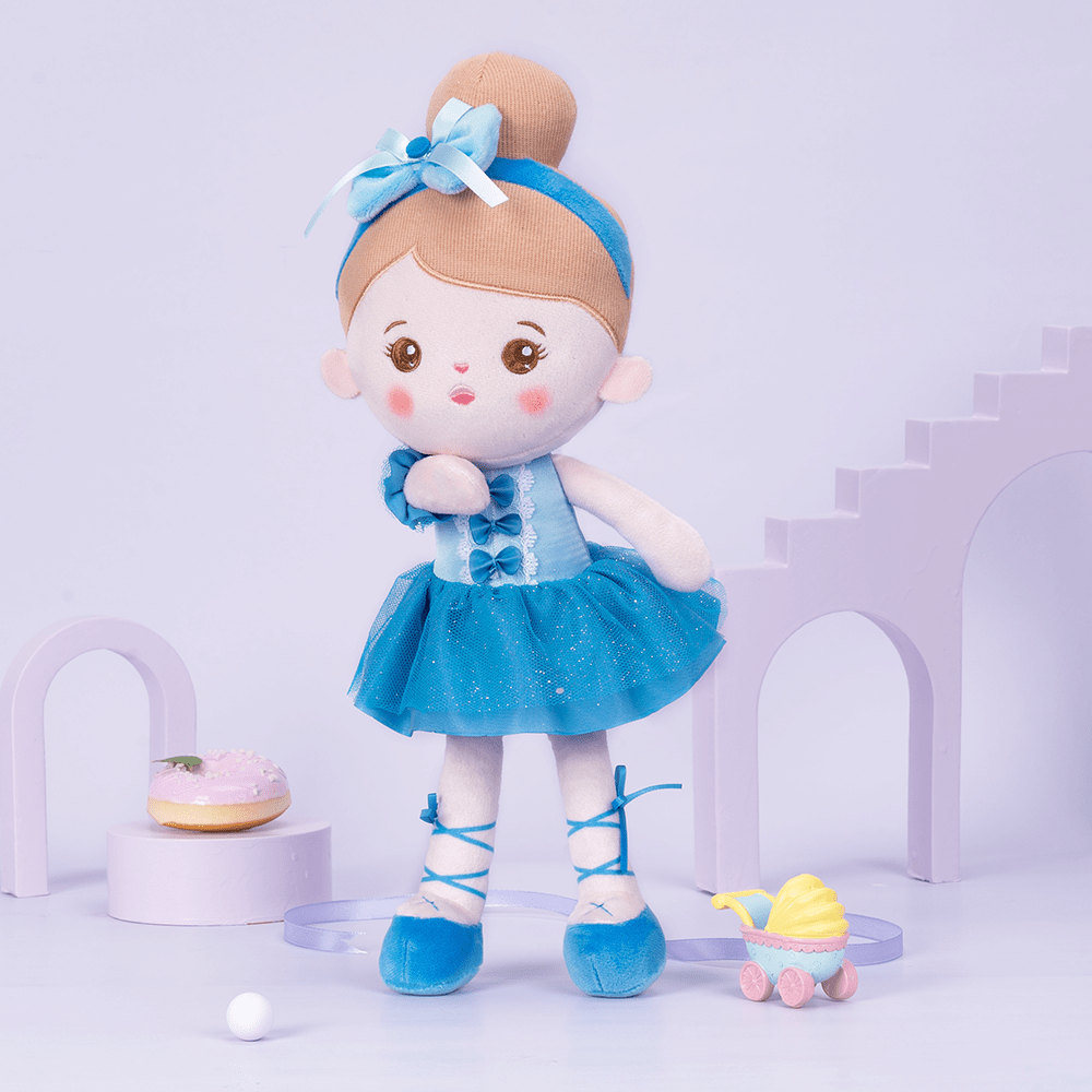 Puppenia Personalisierte Plüschpuppen mit Offenen Augen im Blauen Ballettrock