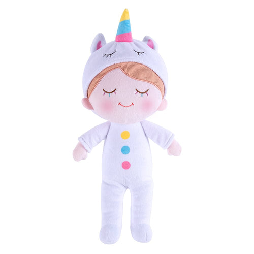 Personalizedoll Personalisierte Plüschpuppe mit Regenbogenwimpern im Einhorn-Pyjama