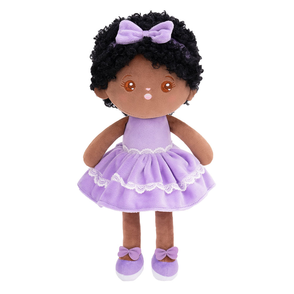 Tiefen Teint Personalisierte Plüschpuppen mit Offenen Augen im Violettes Kleid