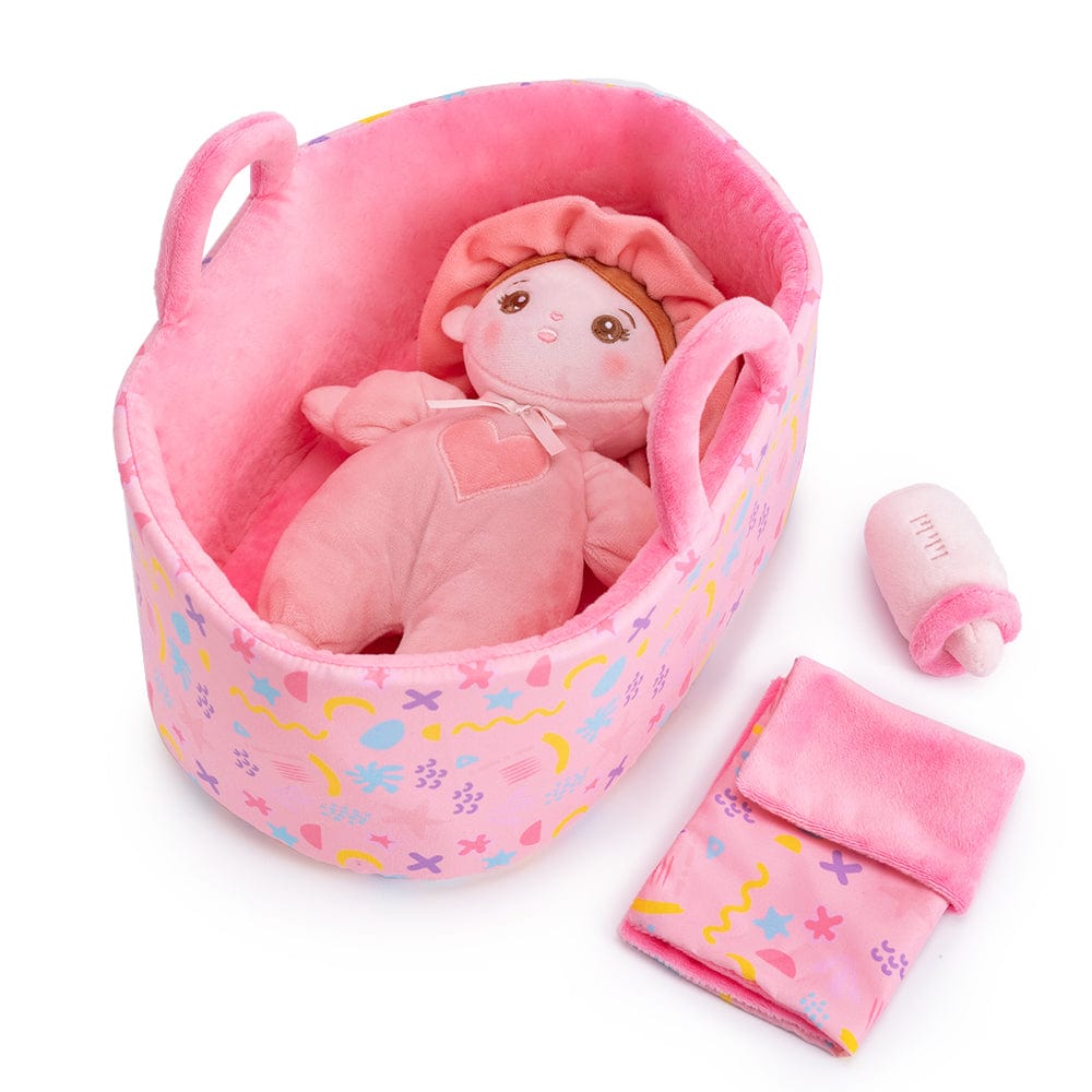 Puppenia Süße Plüschpuppe mit originellem Design und Persönlichkeit + (optionales Set) Rosa Minipuppen-Geschenkbox
