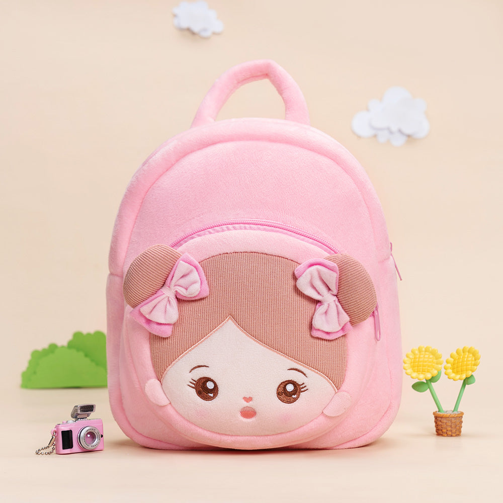 Personalisierter Plüschrucksack Rosa mit Offenen Augen