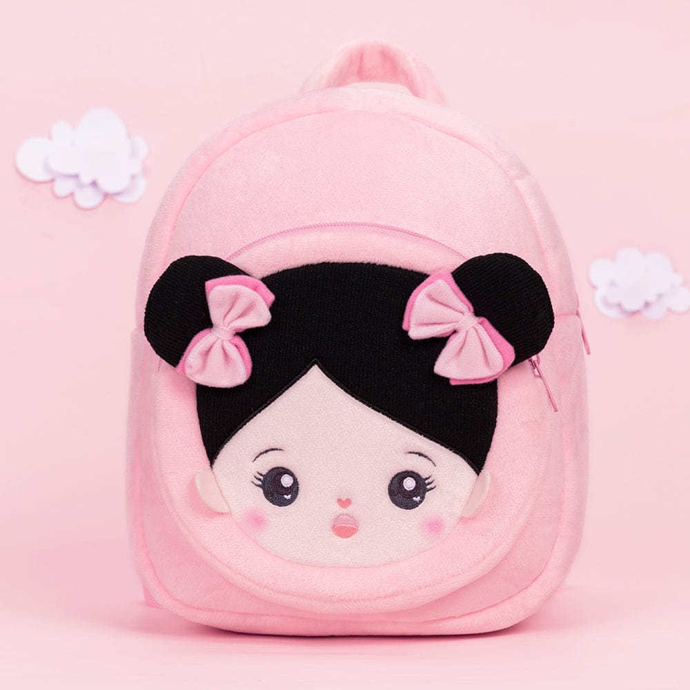 OUOZZZ Personalisierter Plüschrucksack Rosa mit Offenen Augen im Schwarzes Haar