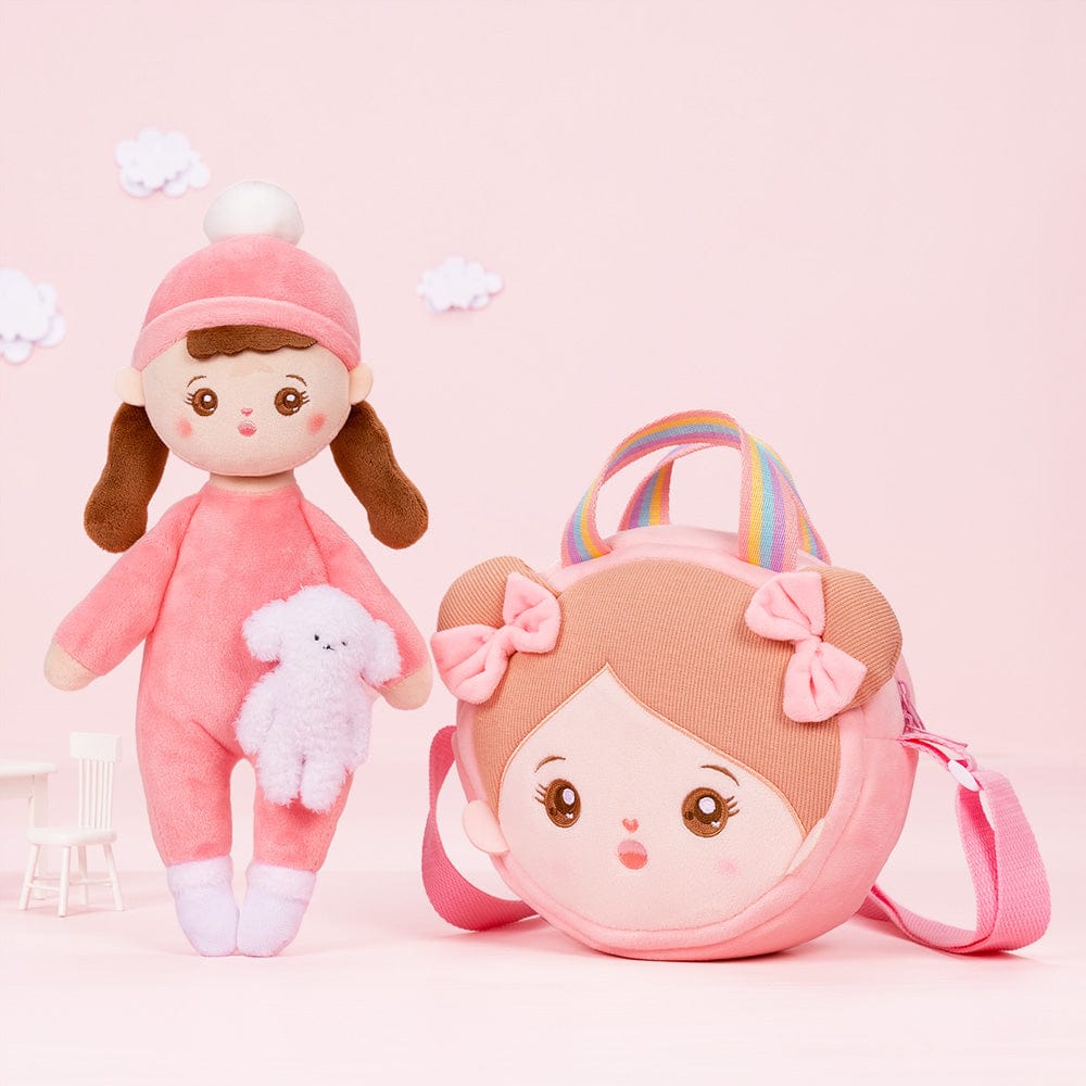 OUOZZZ Klein Rosa Personalisierte Plüschpuppen mit Offenen Augen Mit Tasche👜