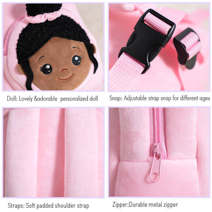 Tiefen Teint Personalisierter Plüschrucksack Rosa mit Offenen Augen