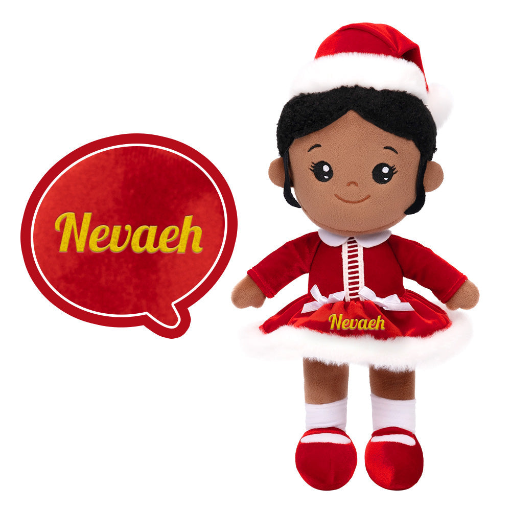 Tiefen Teint Personalisierte Plüschpuppen im Rotes Weihnachtsoutfit
