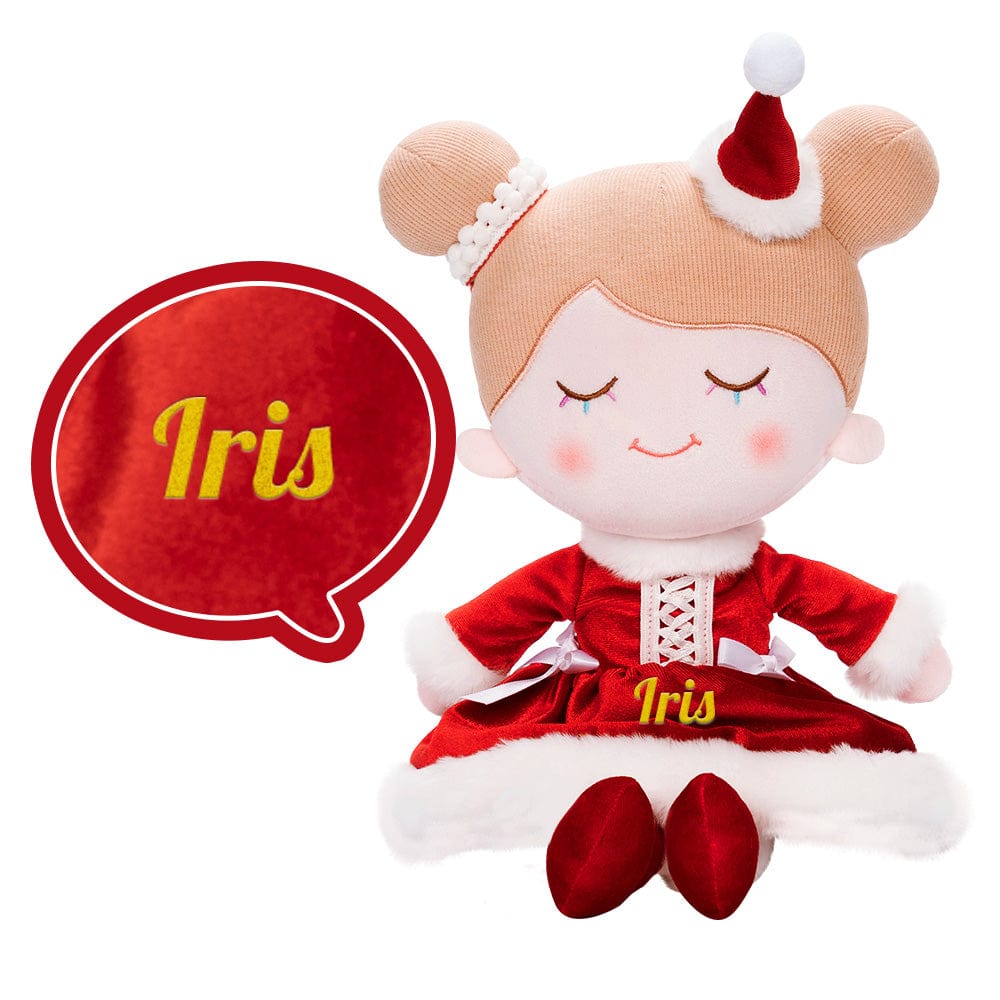OUOZZZ Personalisierte Plüschpuppe mit Regenbogenwimpern im Rotes Weihnachtskleid Weihnachtsmädchen🤶
