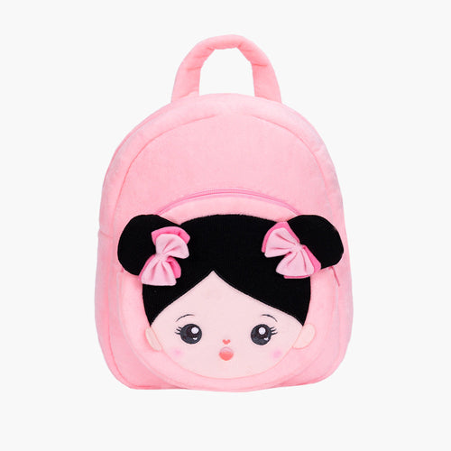 Personalisierter Plüschrucksack Rosa mit Offenen Augen im Schwarzes Haar
