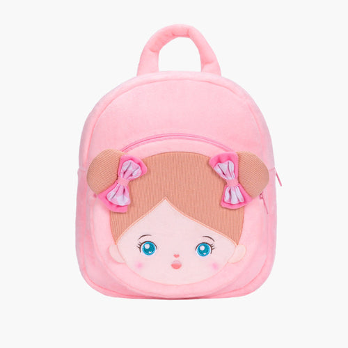 Personalisierter Plüschrucksack Rosa mit Blaue Offenen Augen