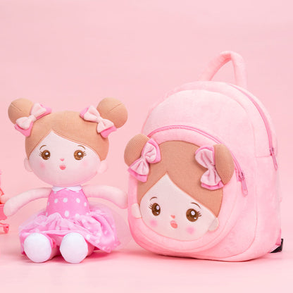 Personalisierter Plüschrucksack Rosa mit Offenen Augen