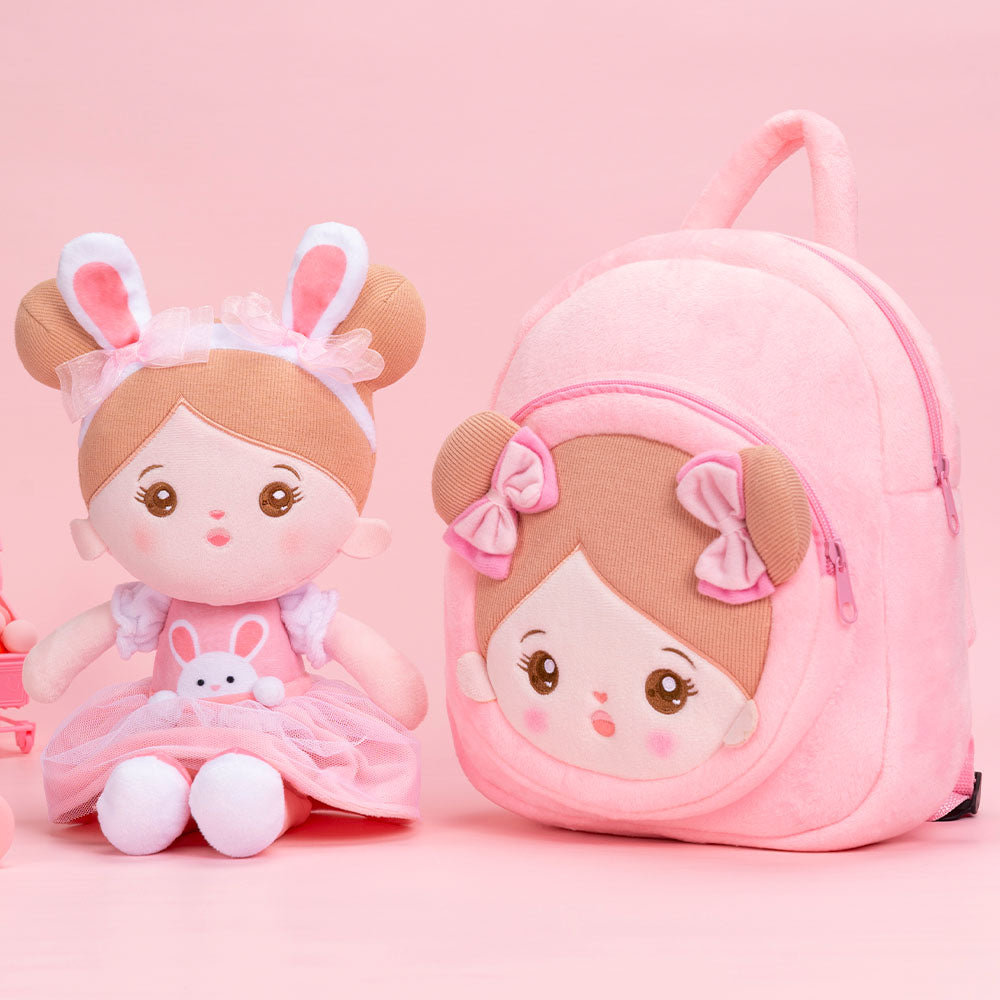 Personalisierter Plüschrucksack Rosa mit Offenen Augen