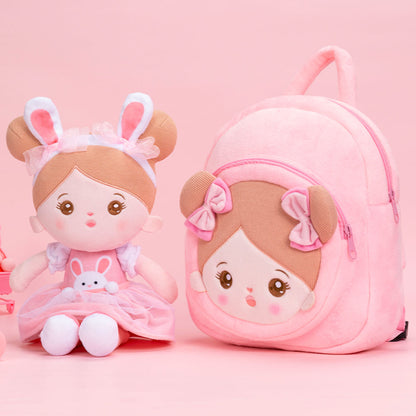 Personalisierter Plüschrucksack Rosa mit Offenen Augen