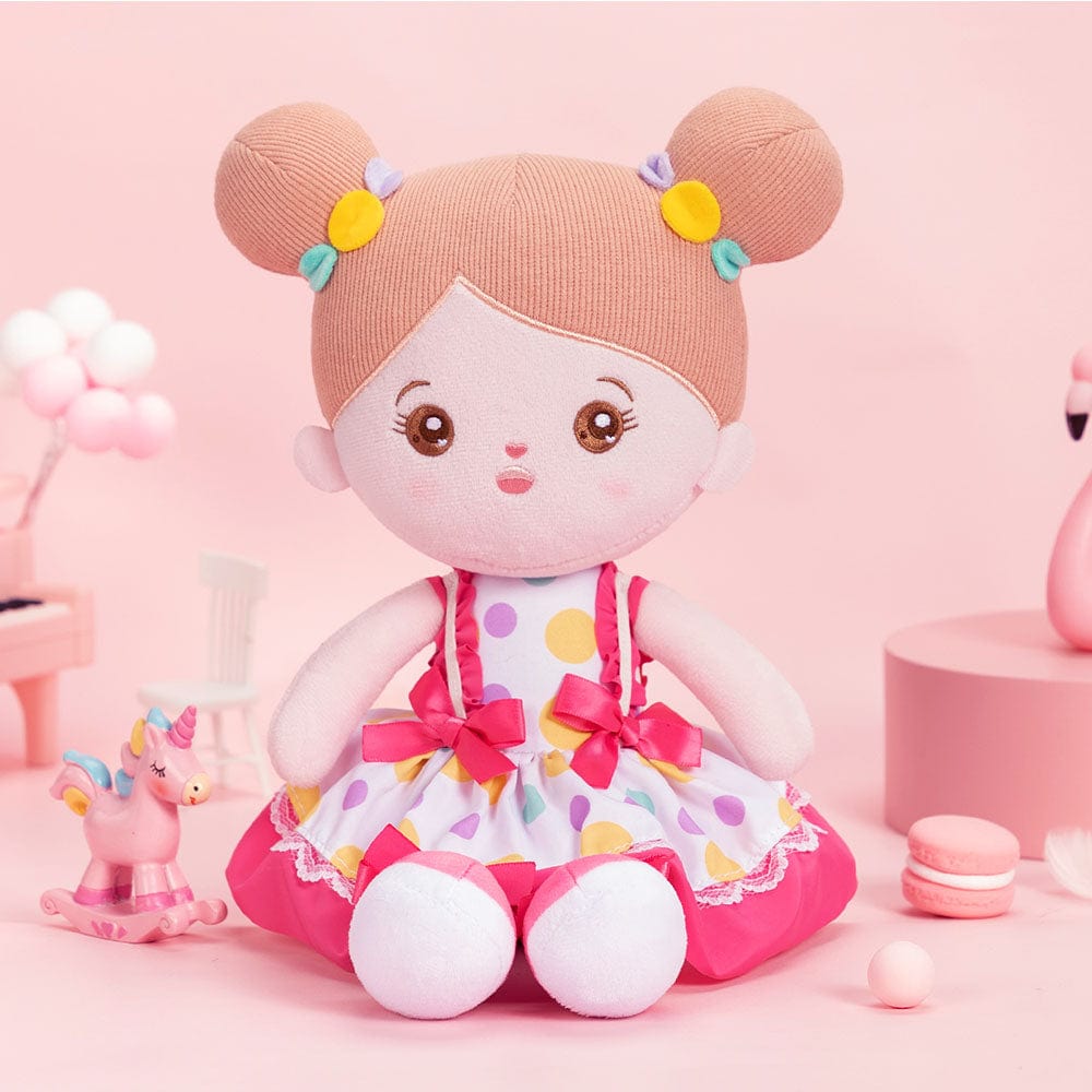 OUOZZZ Personalisierte Plüschpuppen mit Offenen Augen im Rosa Schleifenrock