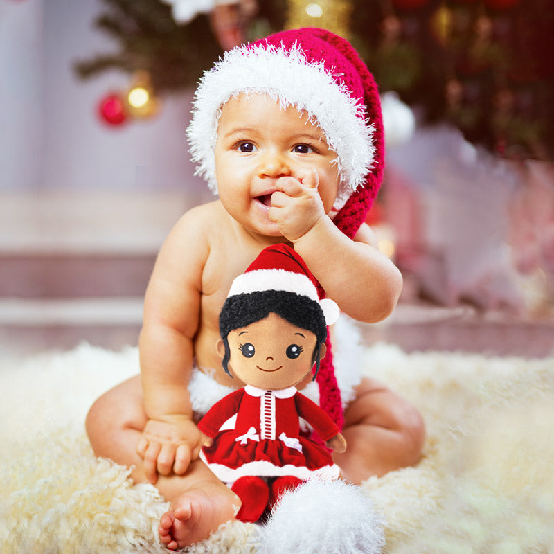 Tiefen Teint Personalisierte Plüschpuppen im Rotes Weihnachtsoutfit