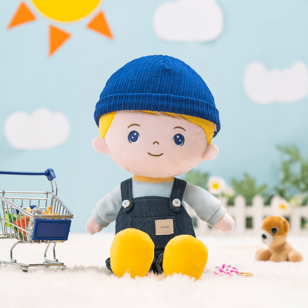 OUOZZZ Personalisierte Plüschpuppe für Jungen mit Blonde und Blaue Augen