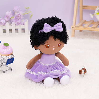 Tiefen Teint Personalisierte Plüschpuppen mit Offenen Augen im Violettes Kleid