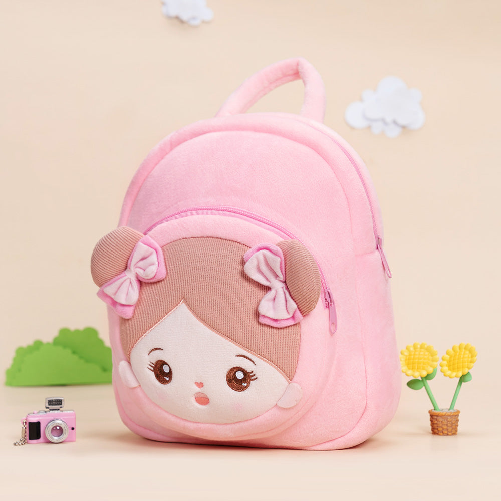 Personalisierter Plüschrucksack Rosa mit Offenen Augen