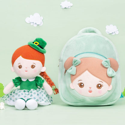 Personalizedoll Personalized Green Plush Baby Backpack With Clover Abby