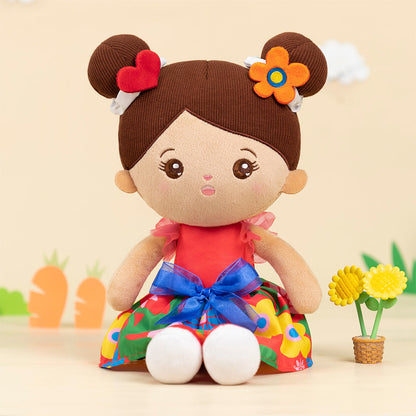 Personalisierte Plüschpuppen mit Offenen Augen im Braune Haut & Rotes Blumenkleid