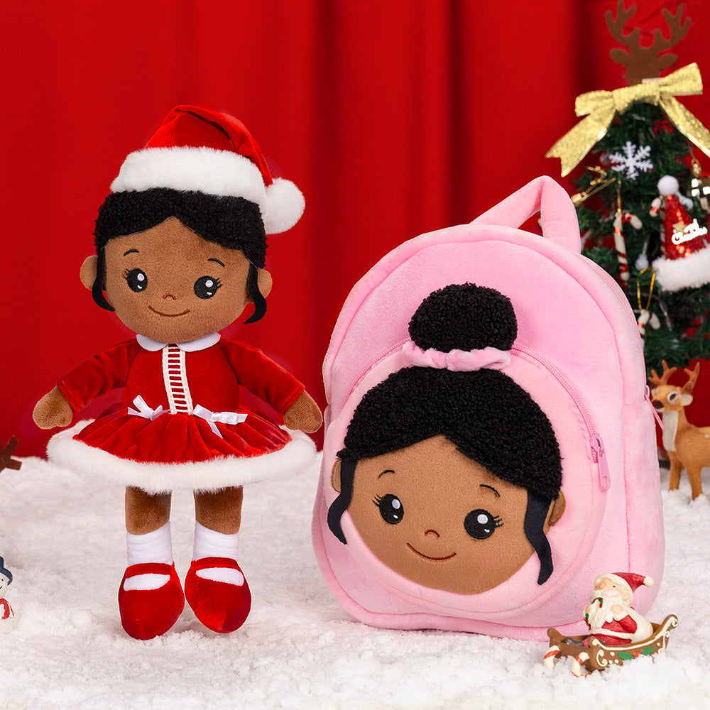 Tiefen Teint Personalisierte Plüschpuppen im Rotes Weihnachtsoutfit