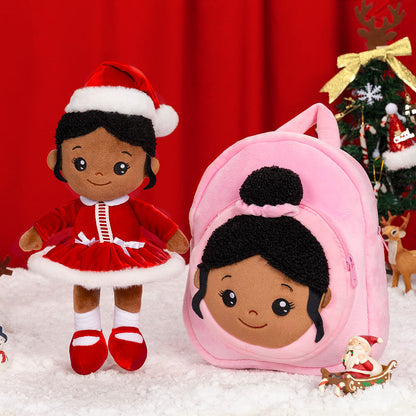 Tiefen Teint Personalisierte Plüschpuppen im Rotes Weihnachtsoutfit