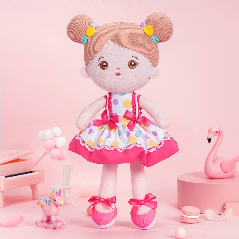 OUOZZZ Personalisierte Plüschpuppen mit Offenen Augen im Rosa Schleifenrock