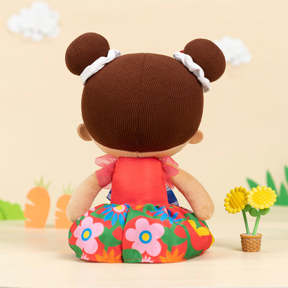 Personalisierte Plüschpuppen mit Offenen Augen im Braune Haut & Rotes Blumenkleid