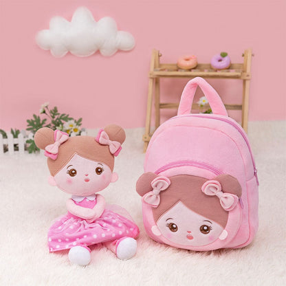 Puppenia Niedliche Persönlichkeits-Plüschpuppe mit originellem Design Punkte Rosen🌸+Rucksack