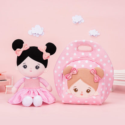 OUOZZZ Personalisierte Plüschpuppen mit Offenen Augen im Schwarzen Haar Mit Lunchpaket🍱