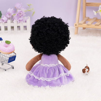 Tiefen Teint Personalisierte Plüschpuppen mit Offenen Augen im Violettes Kleid